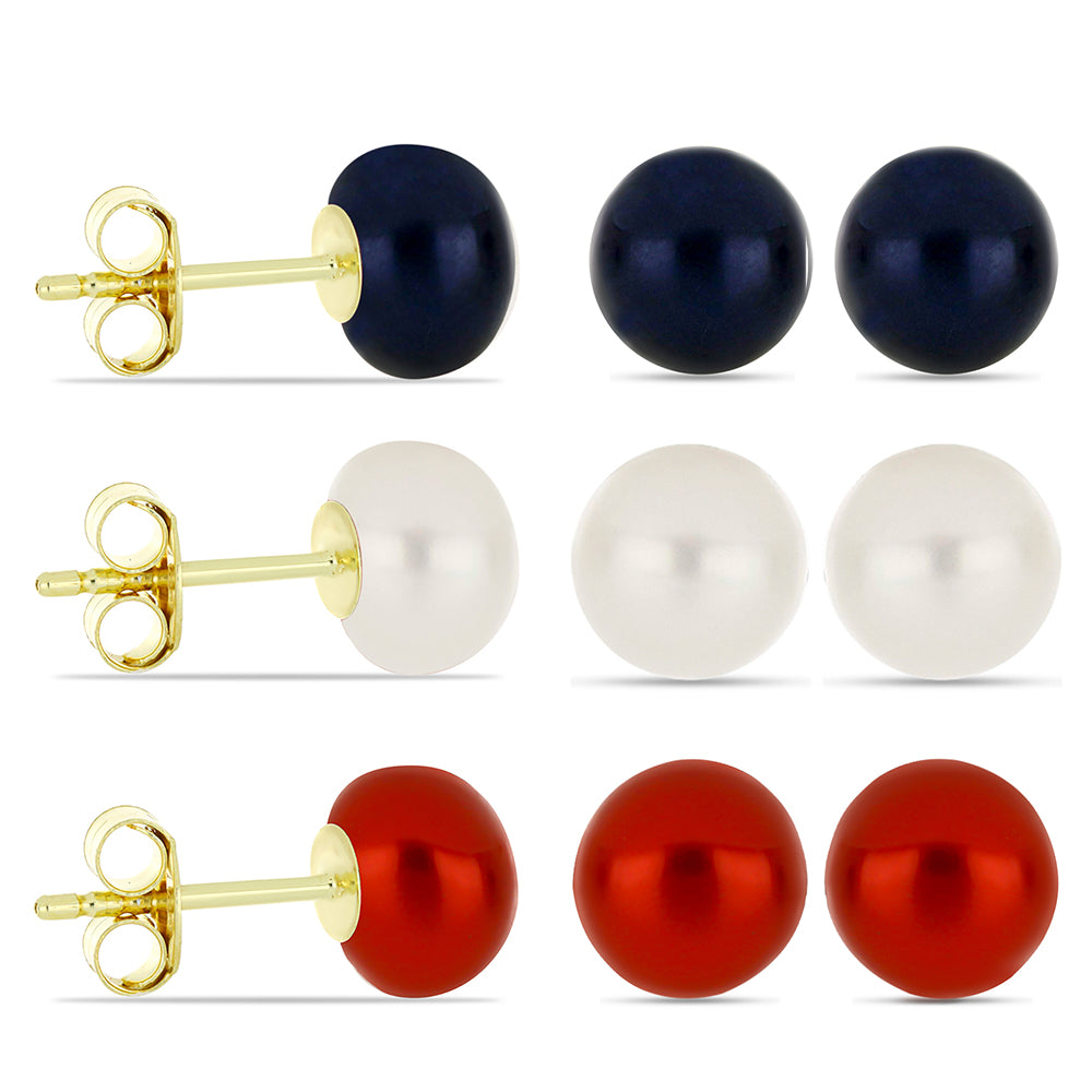 Conjunto de Plata Bañada en Oro con Perla roja de río y Perla de Agua Dulce Blanca ( Pendientes ) 1 
