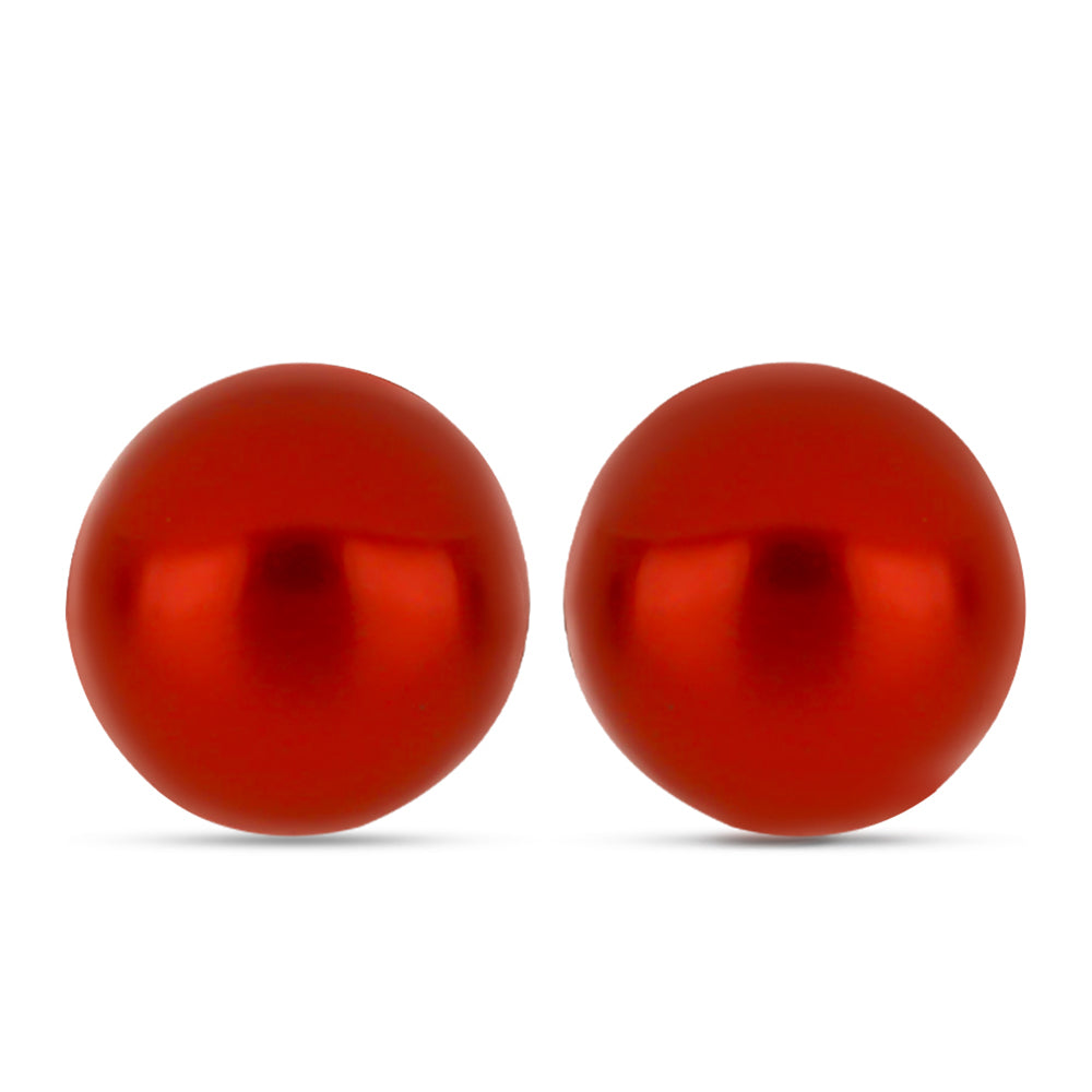 Conjunto de Plata Bañada en Oro con Perla roja de río y Perla de Agua Dulce Blanca ( Pendientes ) 2 