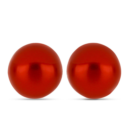 Conjunto de Plata Bañada en Oro con Perla roja de río y Perla de Agua Dulce Blanca ( Pendientes )
