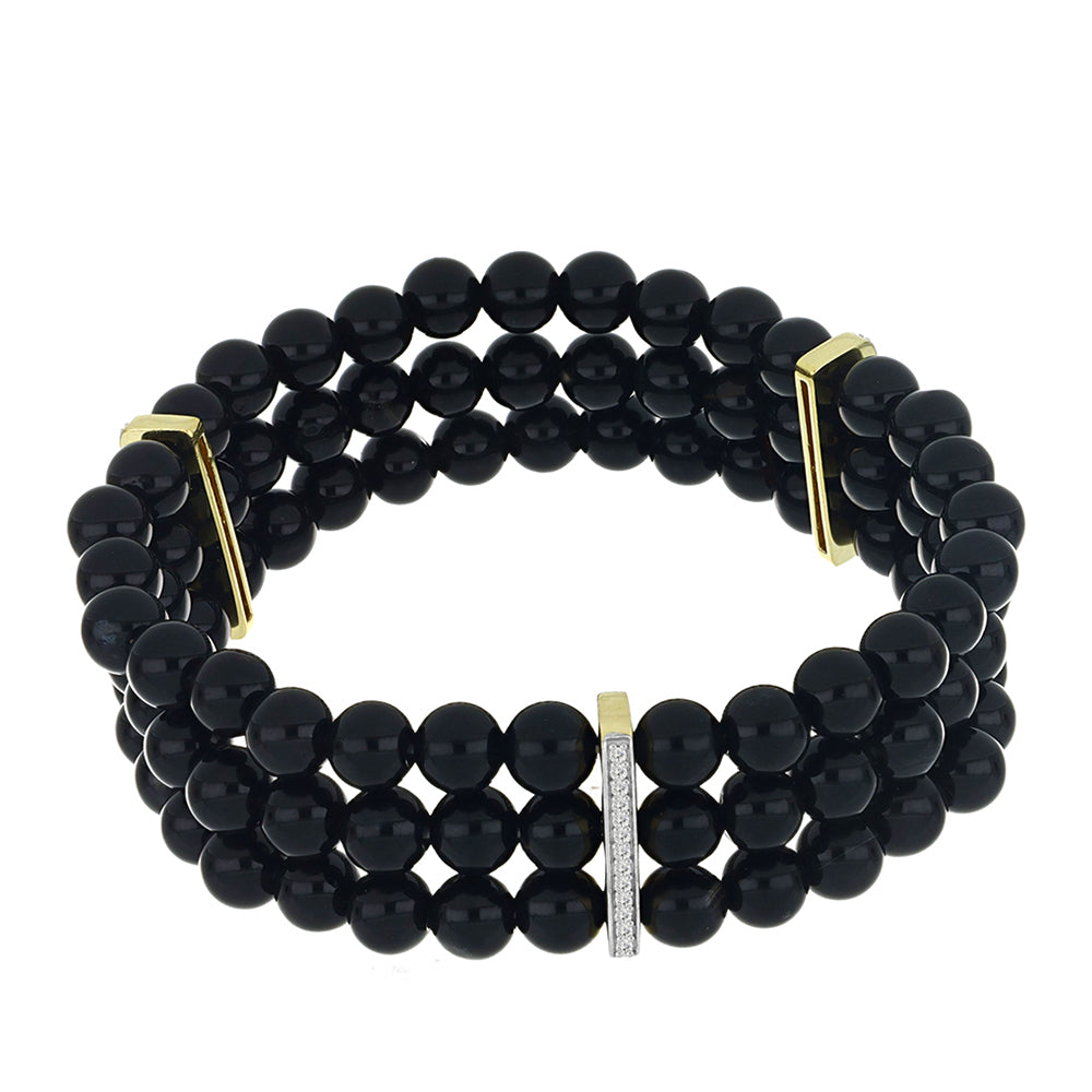 Pulsera de Plata Bañada en Oro con Ónix Negro y Topacio Blanco 1 