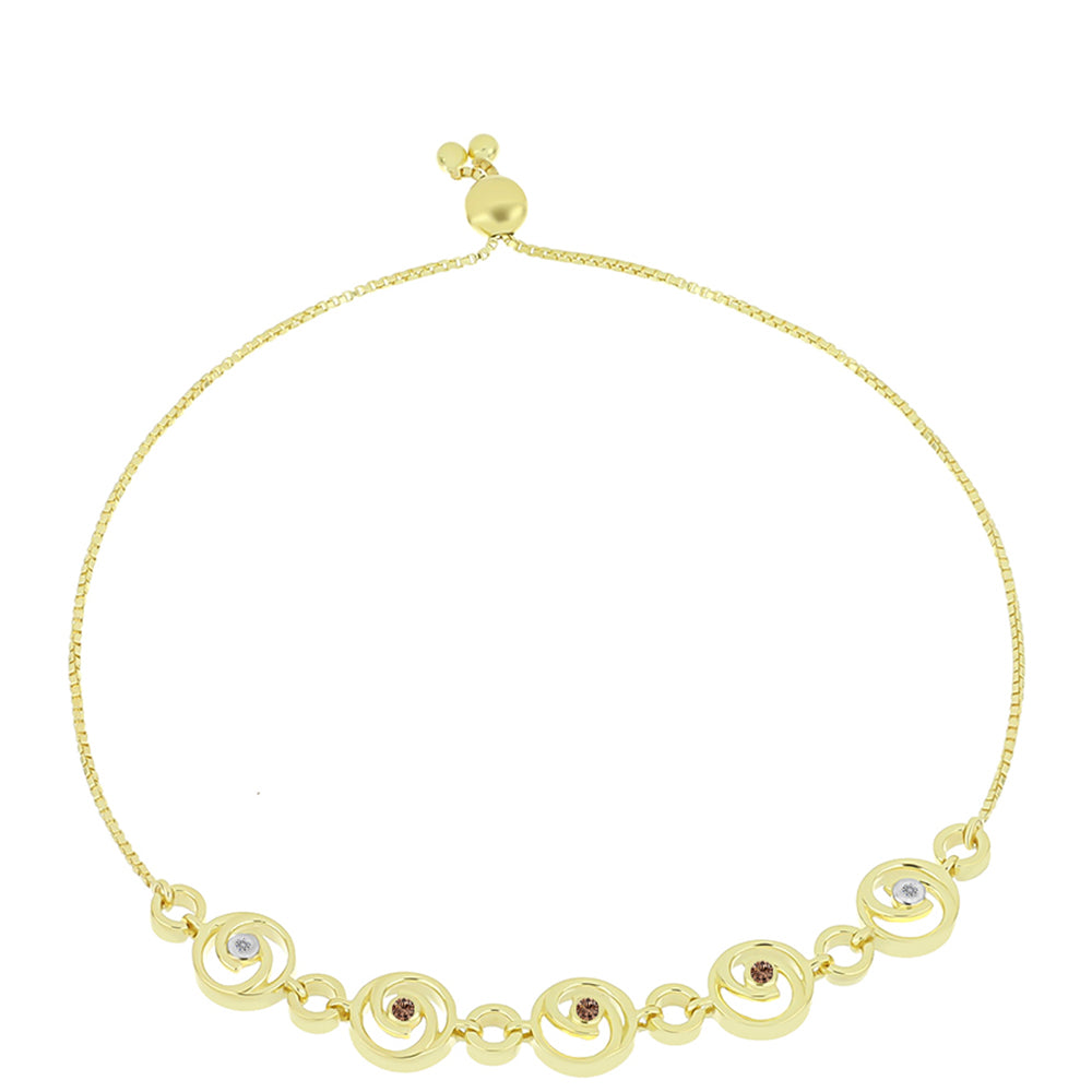 Pulsera de Plata Bañada en Oro con Diamante Champagne y Diamante blanco