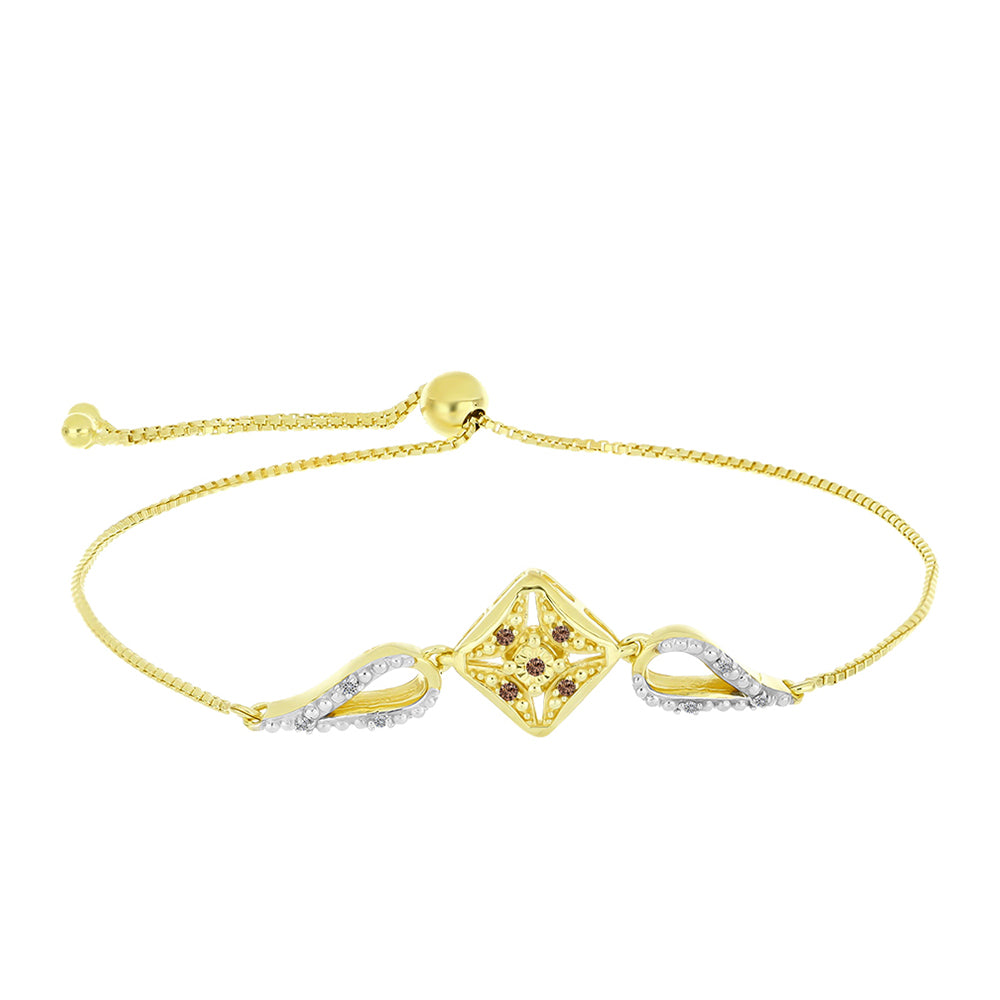 Pulsera de Plata Bañada en Oro con Diamante Champagne y Diamante blanco