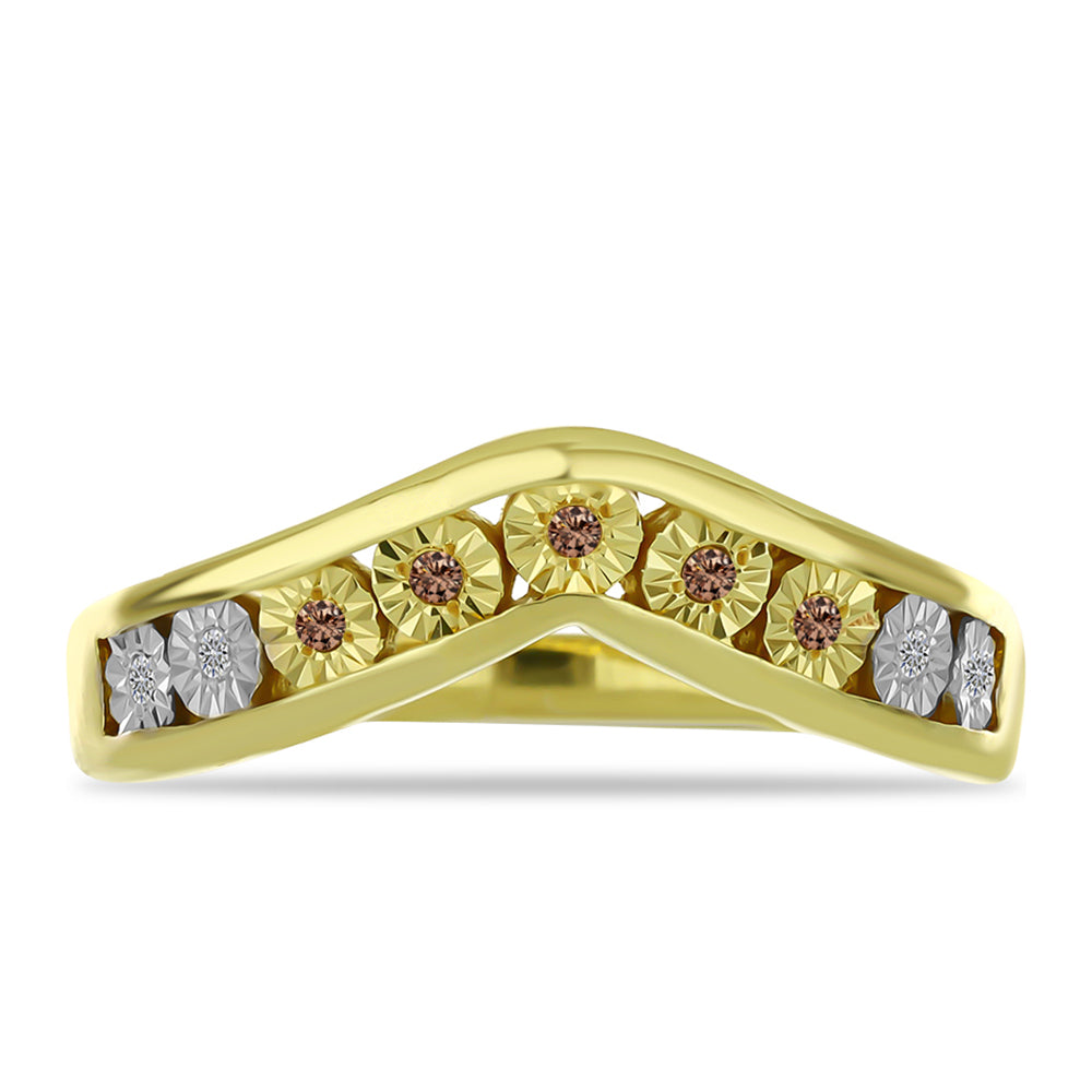 Anillo de Plata Bañada en Oro con Diamante Champagne y Diamante blanco 1 
