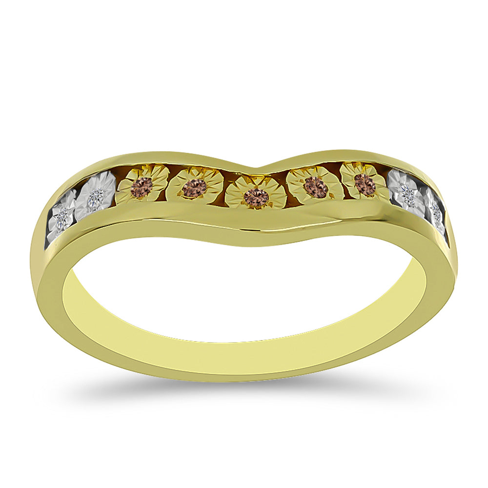 Anillo de Plata Bañada en Oro con Diamante Champagne y Diamante blanco 3 