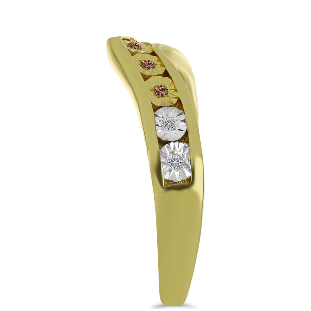 Anillo de Plata Bañada en Oro con Diamante Champagne y Diamante blanco 4 