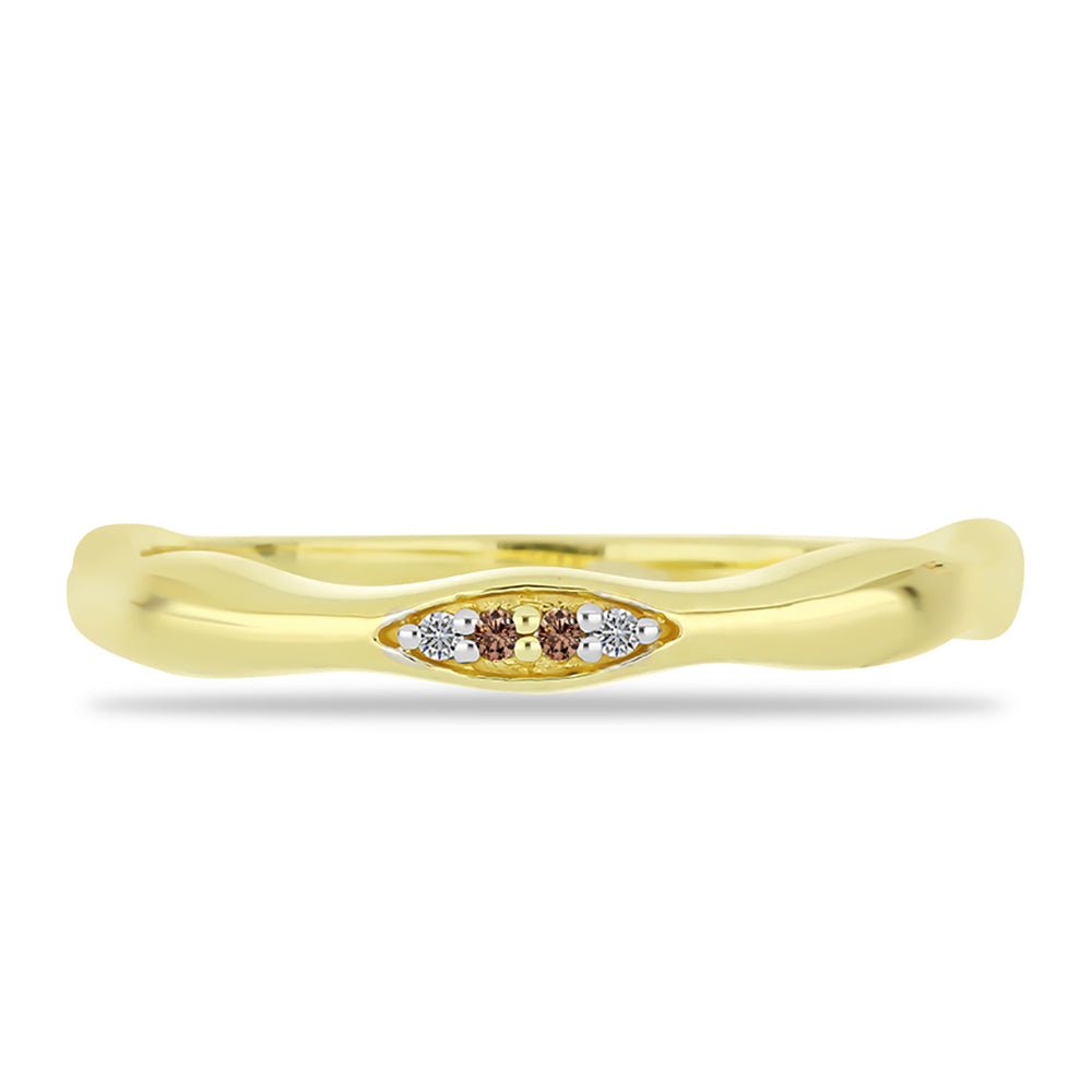 Anillo de Plata Bañada en Oro con Diamante Champagne y Diamante blanco 1 