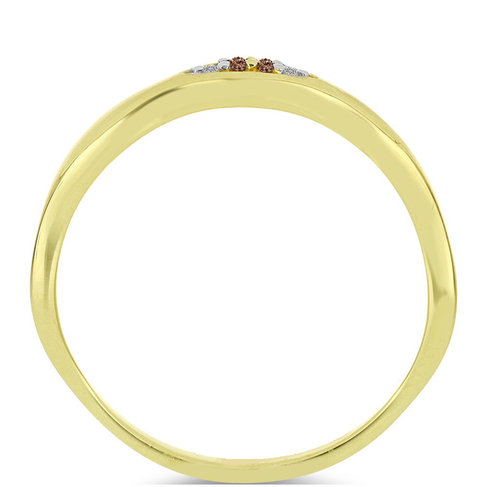 Anillo de Plata Bañada en Oro con Diamante Champagne y Diamante blanco