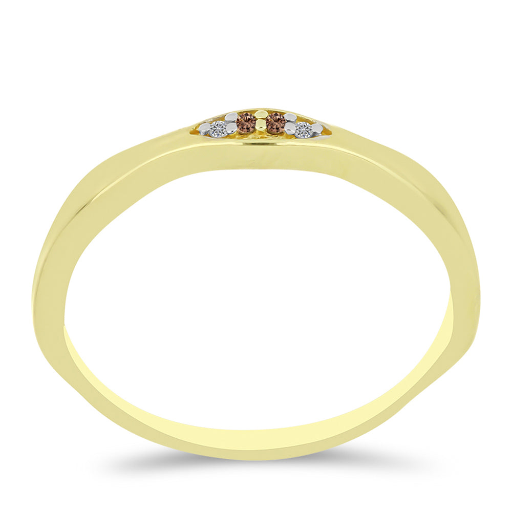 Anillo de Plata Bañada en Oro con Diamante Champagne y Diamante blanco