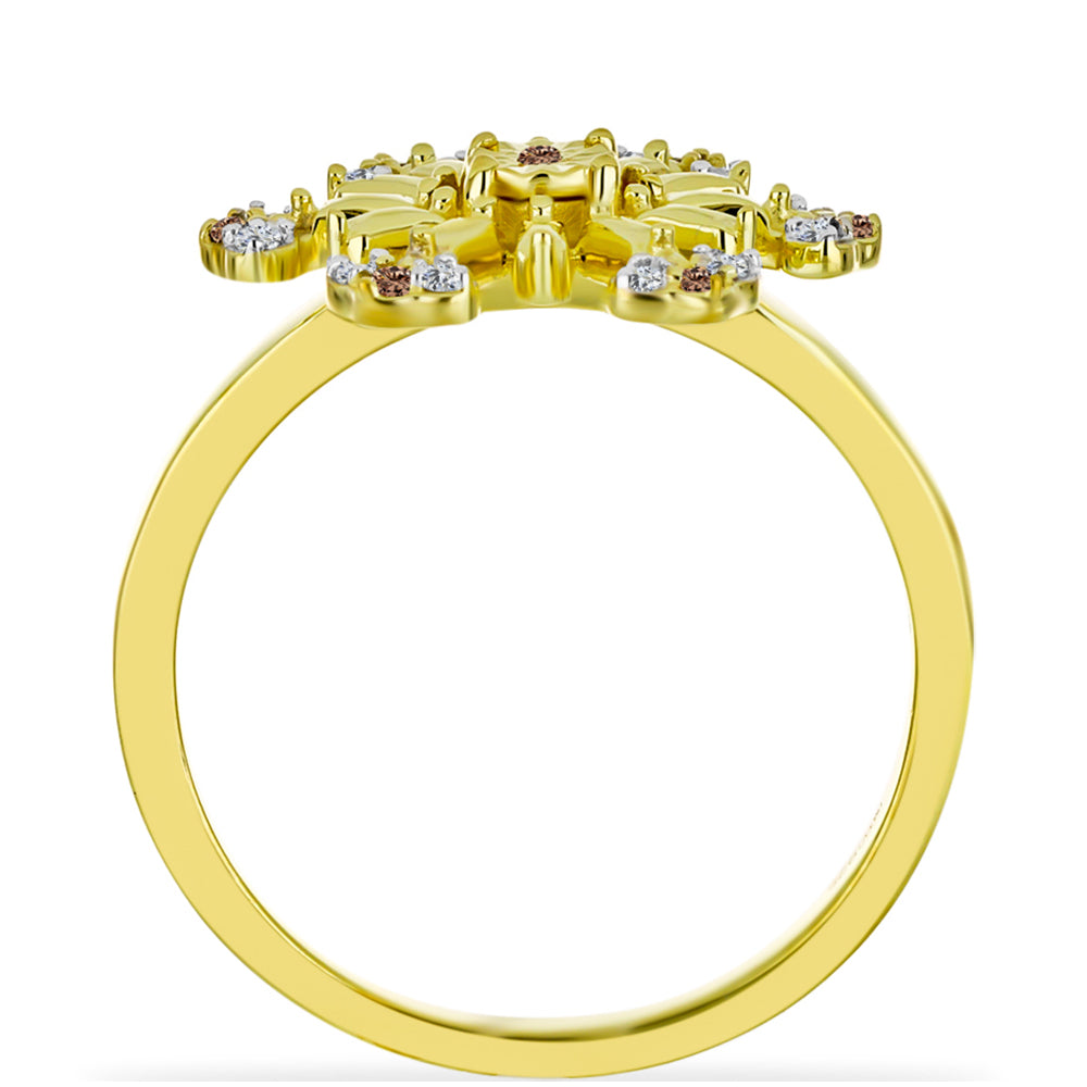 Anillo de Plata Bañada en Oro con Diamante Champagne y Diamante blanco