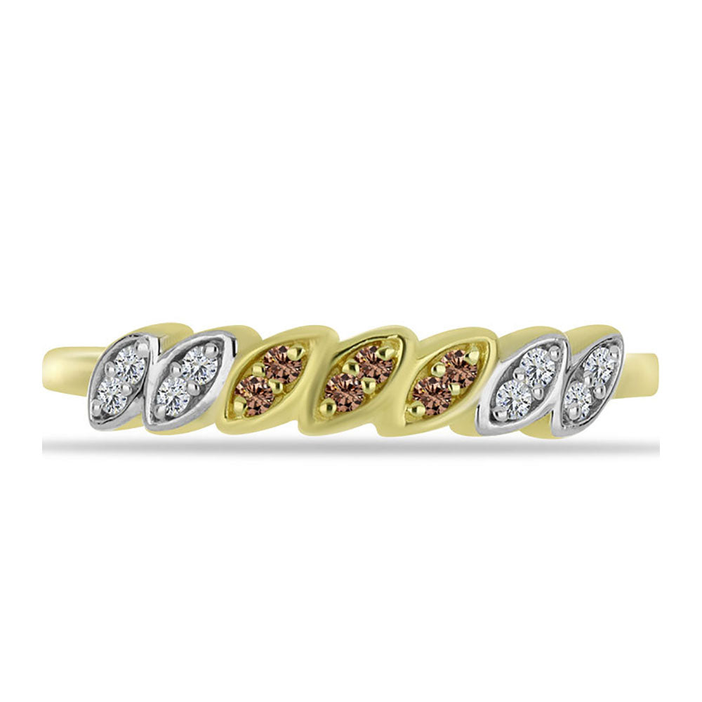 Anillo de Plata Bañada en Oro con Diamante Champagne y Diamante blanco 1 