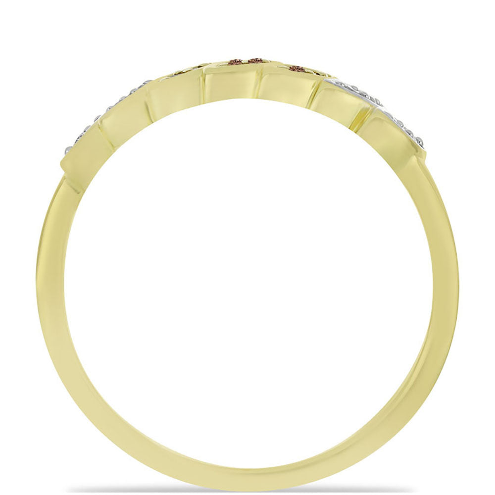 Anillo de Plata Bañada en Oro con Diamante Champagne y Diamante blanco