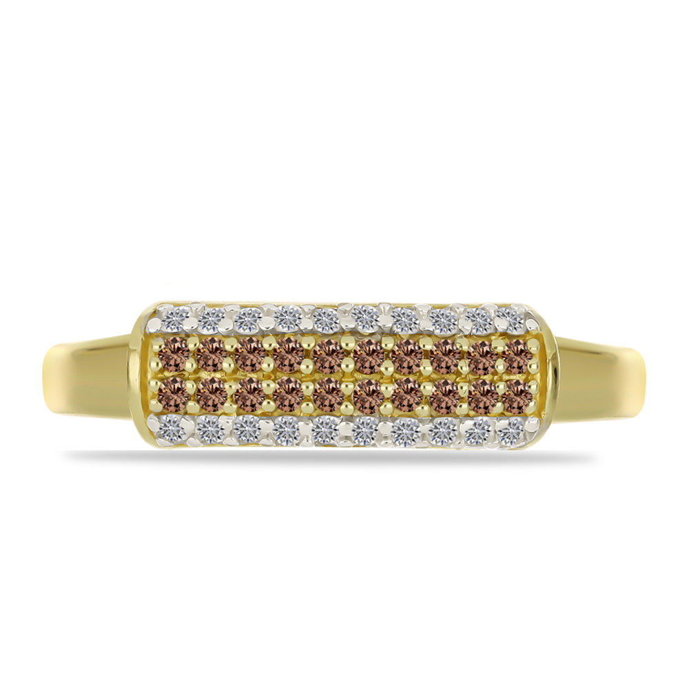 Anillo de Plata Bañada en Oro con Diamante Champagne y Diamante blanco 1 