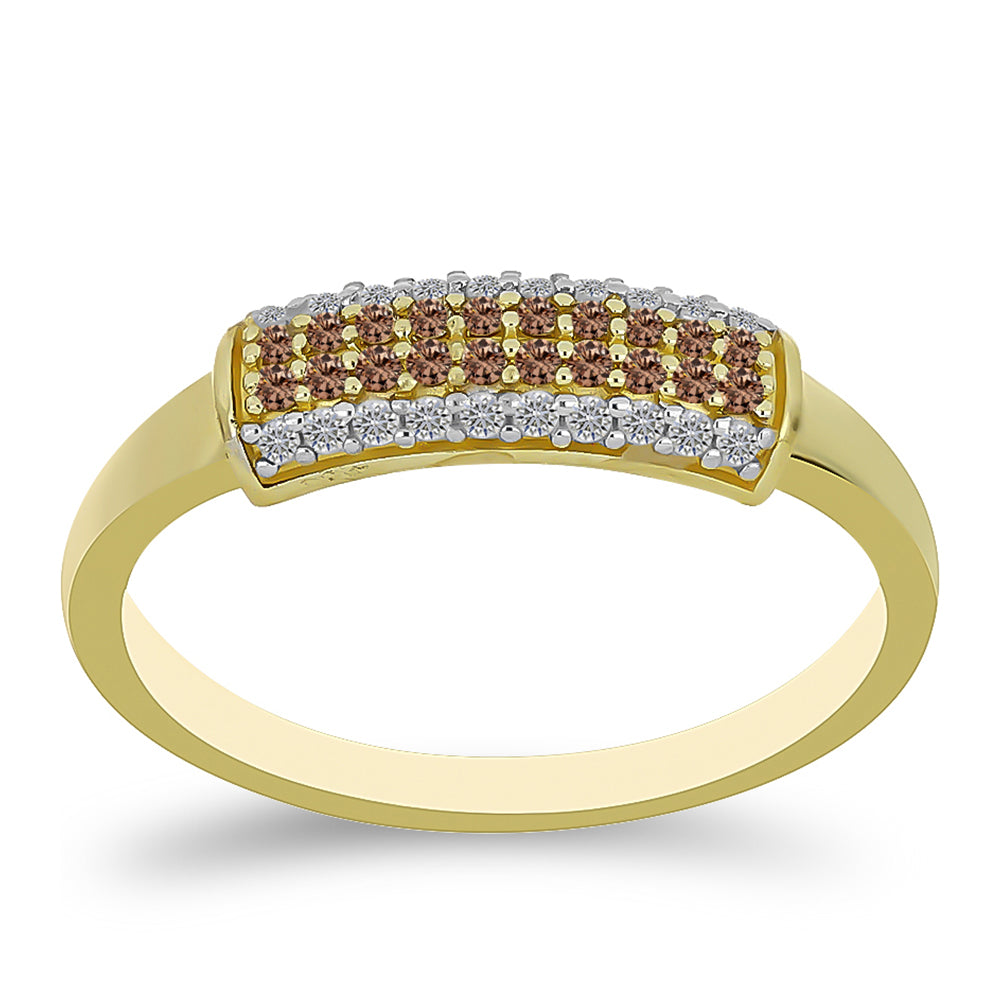 Anillo de Plata Bañada en Oro con Diamante Champagne y Diamante blanco