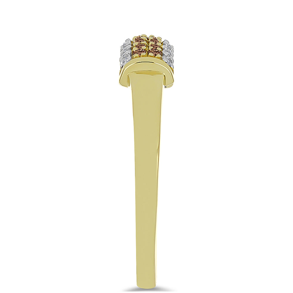 Anillo de Plata Bañada en Oro con Diamante Champagne y Diamante blanco