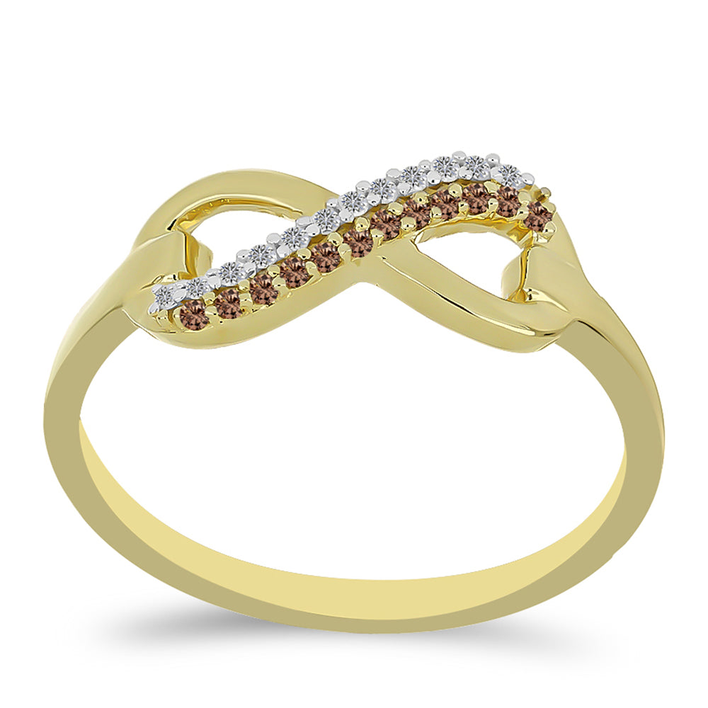 Anillo de Plata Bañada en Oro con Diamante Champagne y Diamante blanco 3 