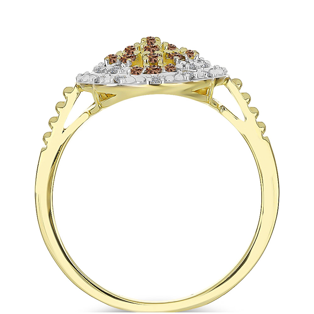 Anillo de Plata Bañada en Oro con Diamante Champagne y Diamante blanco