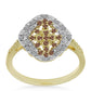 Anillo de Plata Bañada en Oro con Diamante Champagne y Diamante blanco