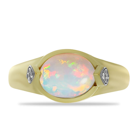 Anillo de Plata Bañada en Oro con Ópalo Welo y Topacio Blanco