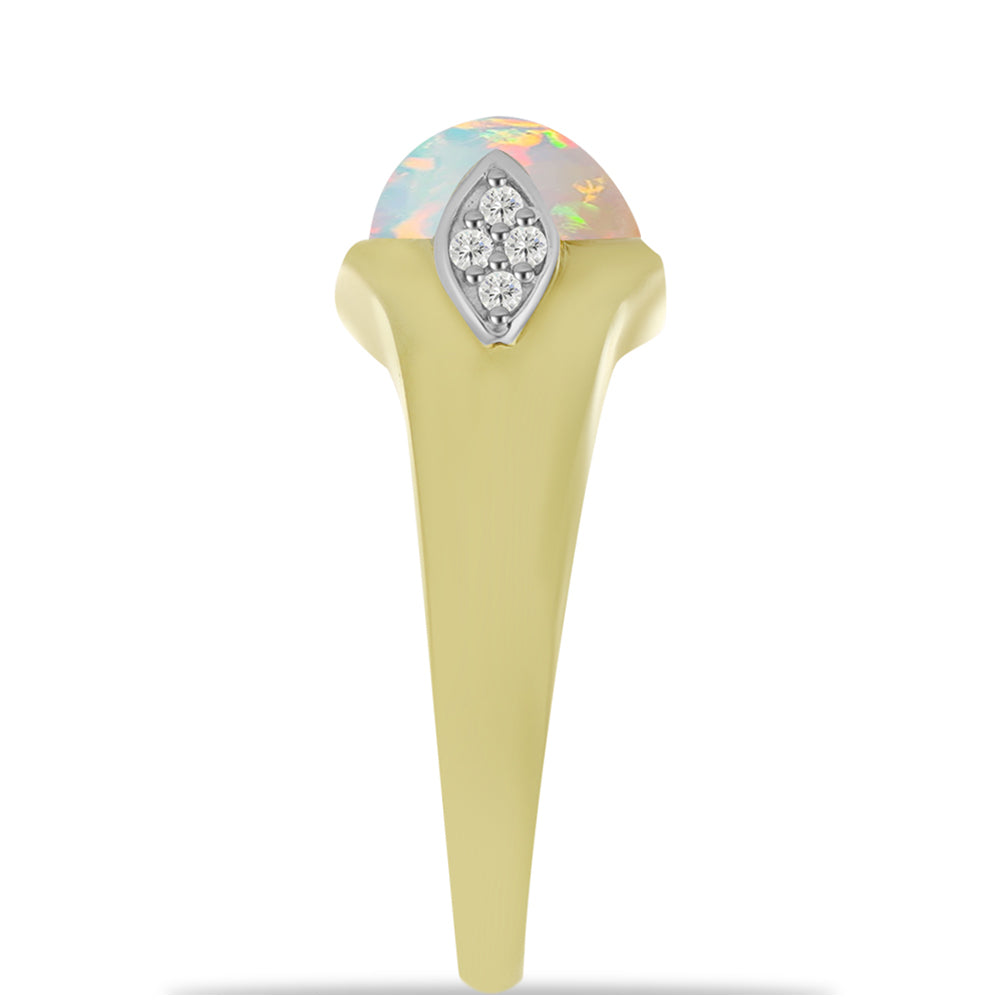 Anillo de Plata Bañada en Oro con Ópalo Welo y Topacio Blanco 4 