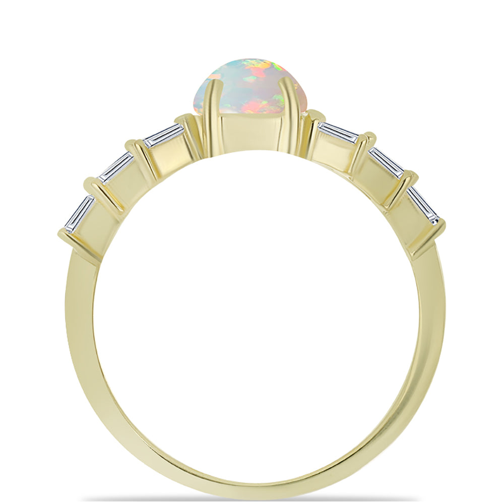 Anillo de Plata Bañada en Oro con Ópalo Welo y Zircón Blanco 2 