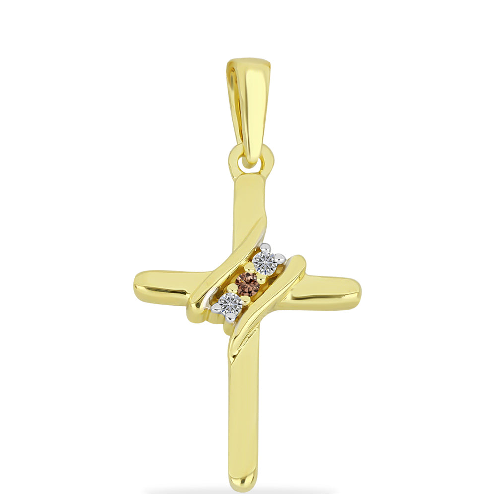 Cruz Colgante de Plata Bañada en Oro con Diamante Champagne y Diamante blanco