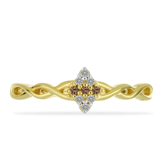 Anillo de Plata Bañada en Oro con Diamante Champagne y Diamante blanco