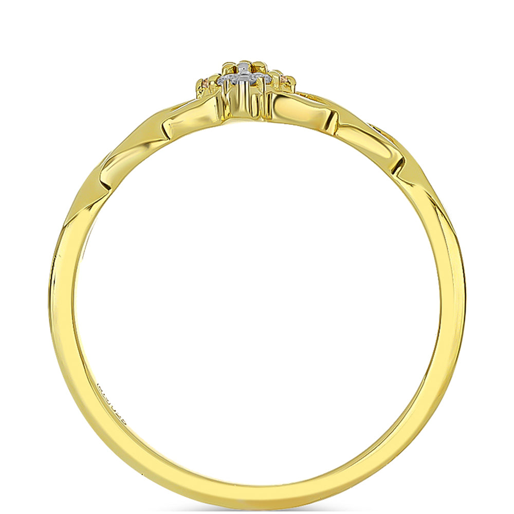 Anillo de Plata Bañada en Oro con Diamante Champagne y Diamante blanco