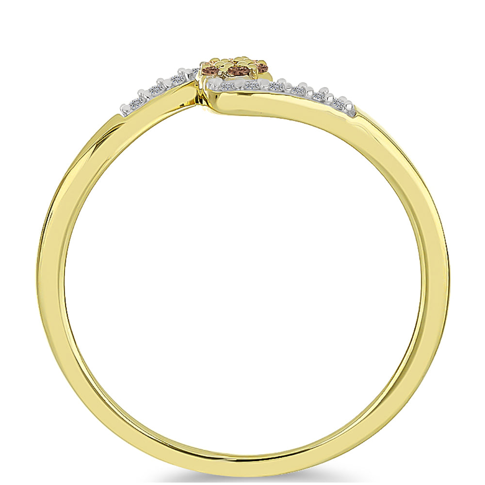 Anillo de Plata Bañada en Oro con Diamante Champagne y Diamante blanco