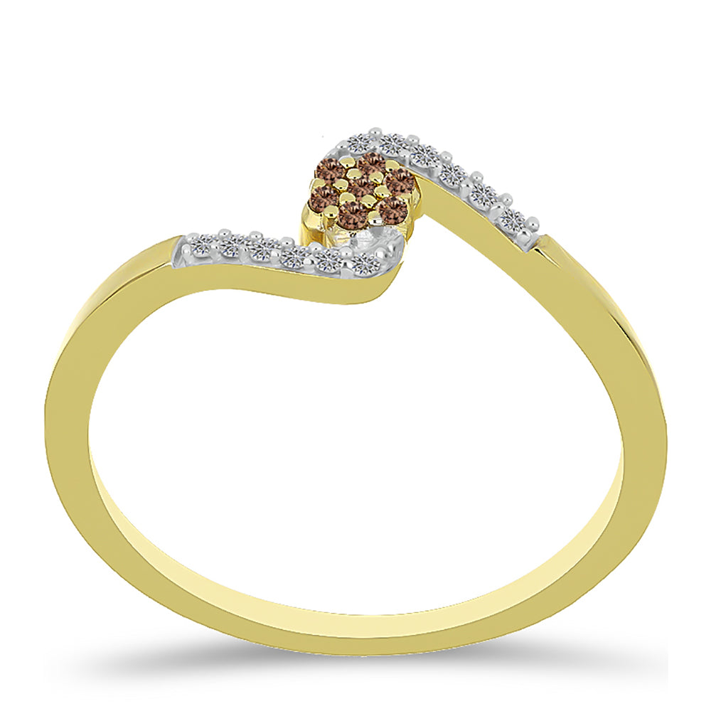 Anillo de Plata Bañada en Oro con Diamante Champagne y Diamante blanco