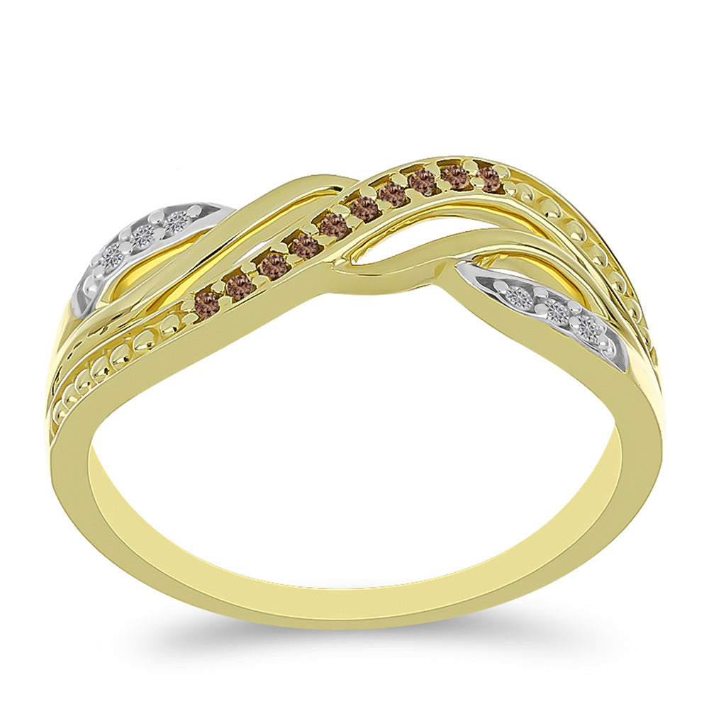 Anillo de Plata Bañada en Oro con Diamante Champagne y Diamante blanco 3 