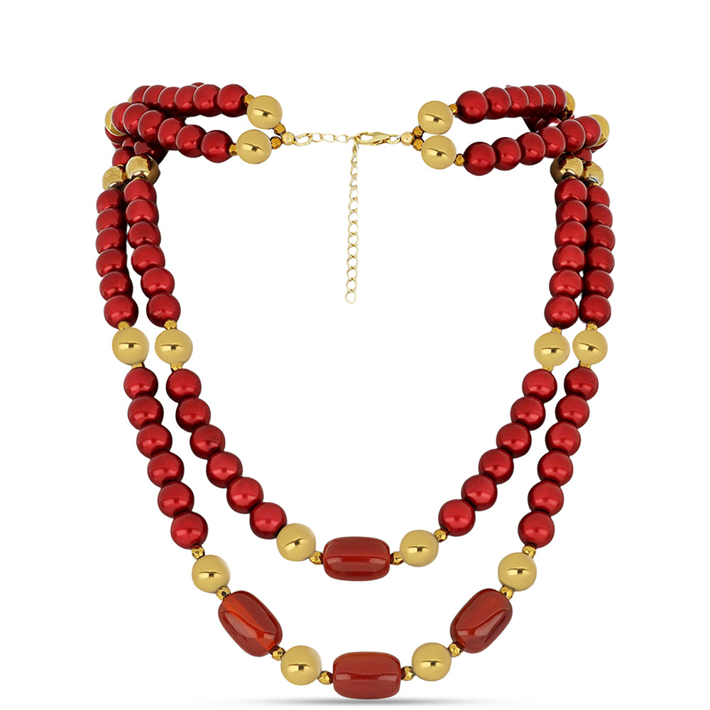 Collar de Plata Bañada en Oro con Perla roja de río 1 