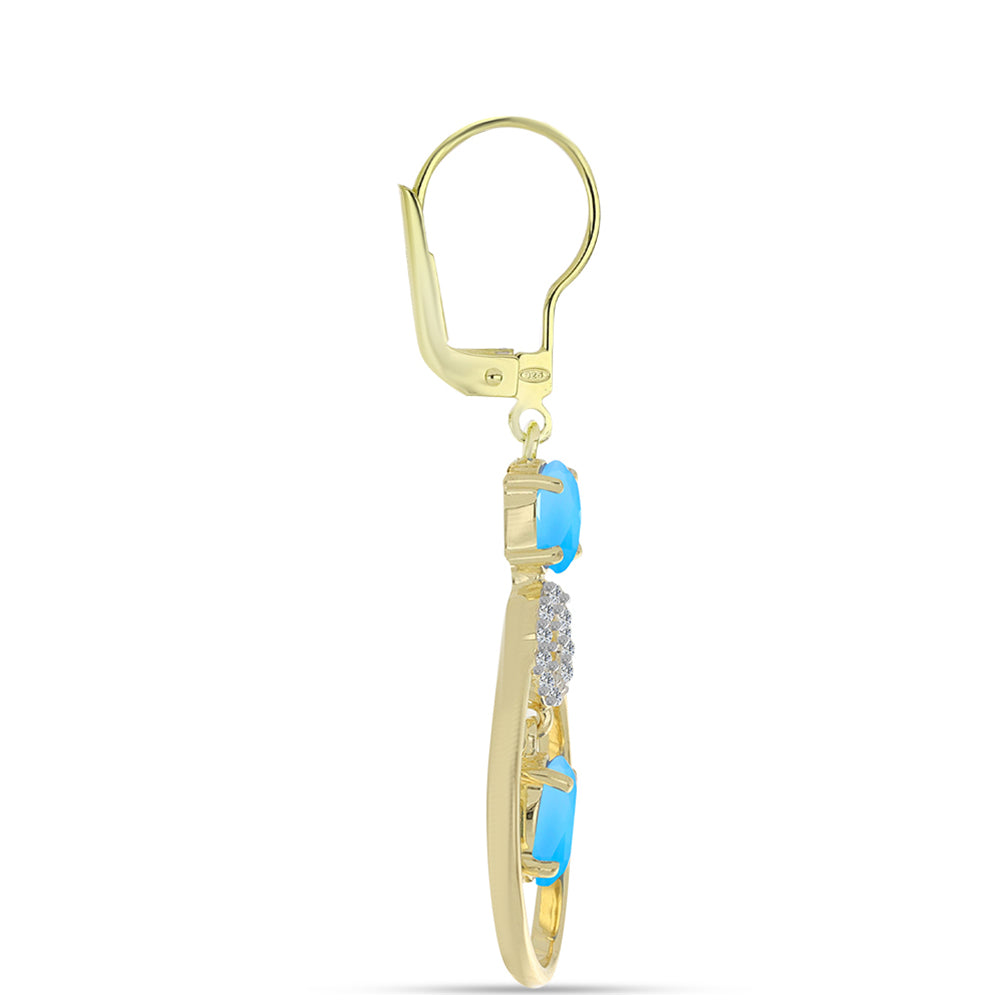 Pendientes de Plata Bañada en Oro con Calcedonia Aqua y Topacio Blanco 2 