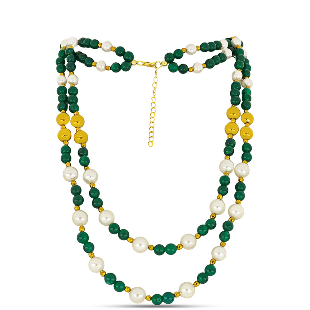 Collar de Plata Bañada en Oro con Jadeíta verde del Río Marsden y Perla de Agua Dulce
