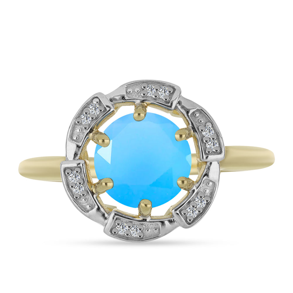 Anillo de Plata Bañada en Oro con Calcedonia Aqua y Topacio Blanco 1 