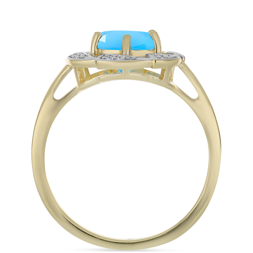 Anillo de Plata Bañada en Oro con Calcedonia Aqua y Topacio Blanco