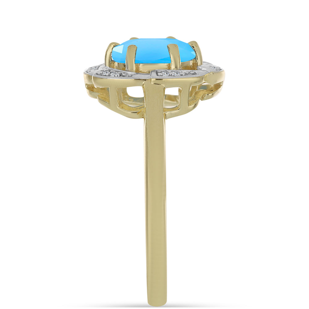 Anillo de Plata Bañada en Oro con Calcedonia Aqua y Topacio Blanco 4 