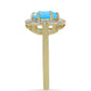 Anillo de Plata Bañada en Oro con Calcedonia Aqua y Topacio Blanco