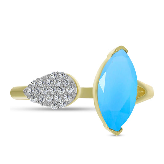Anillo de Plata Bañada en Oro con Calcedonia Aqua y Topacio Blanco