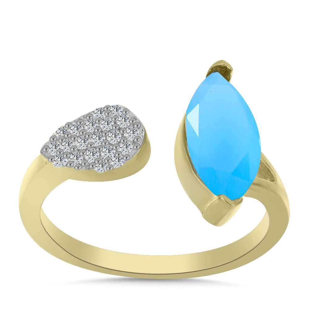 Anillo de Plata Bañada en Oro con Calcedonia Aqua y Topacio Blanco
