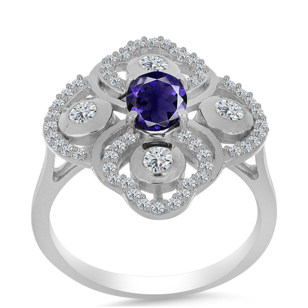 Anillo de Plata con Lolita y Topacio Blanco