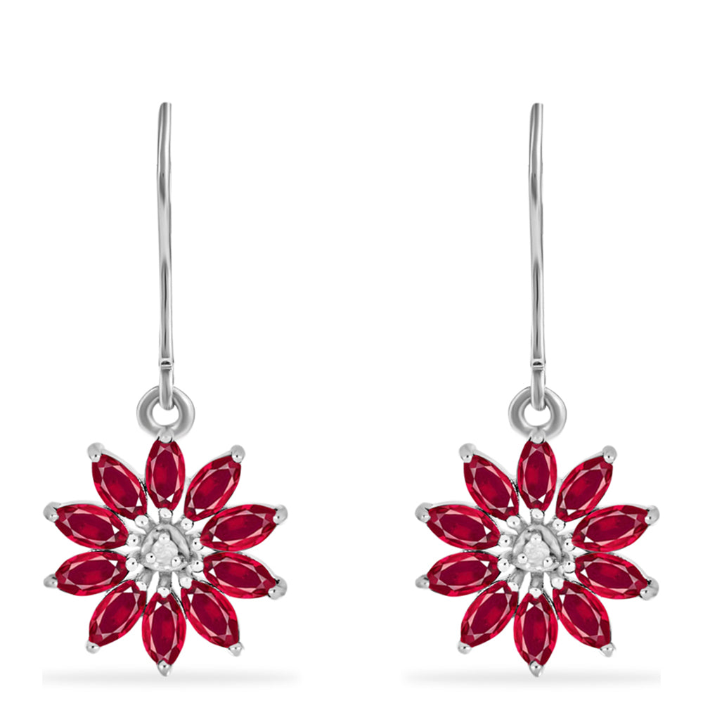 Pendientes de Plata con Rubí de Madagascar y Diamante blanco