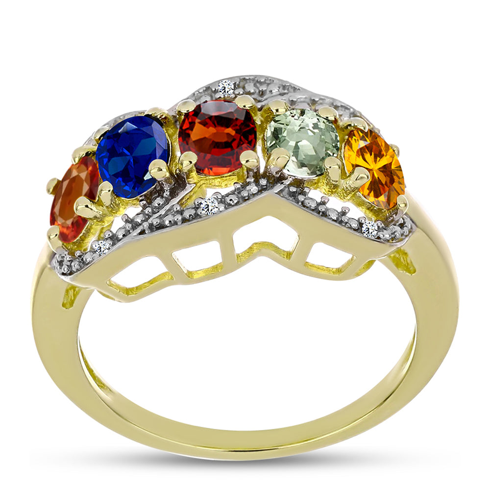 Anillo de Plata Bañada en Oro con Zafiro Arco Iris Rosebery y Topacio Blanco
