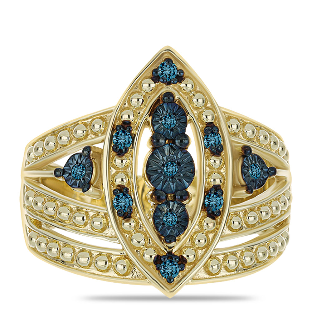 Anillo de Plata Bañada en Oro con Diamante Azul