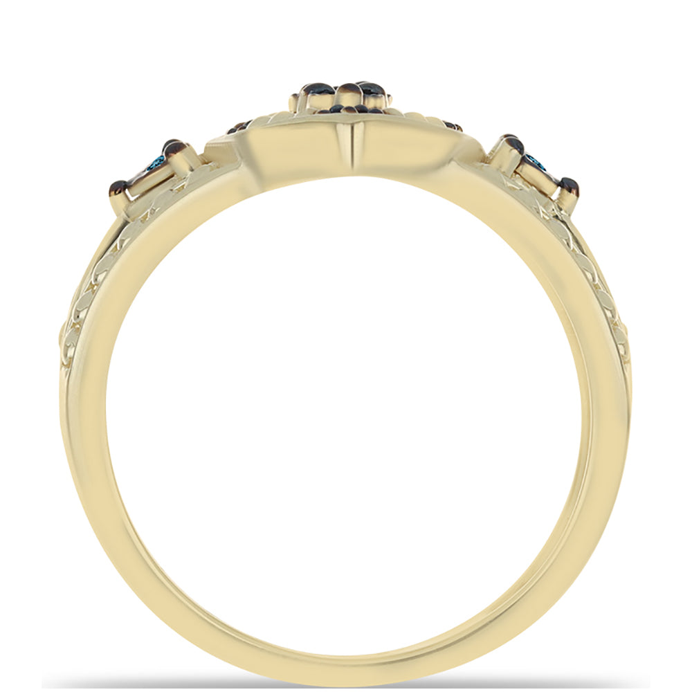 Anillo de Plata Bañada en Oro con Diamante Azul 2 