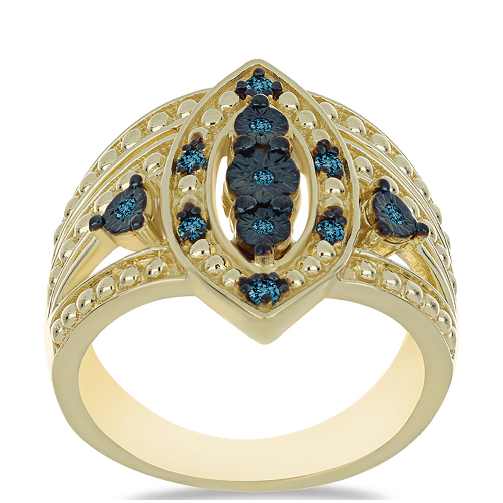 Anillo de Plata Bañada en Oro con Diamante Azul