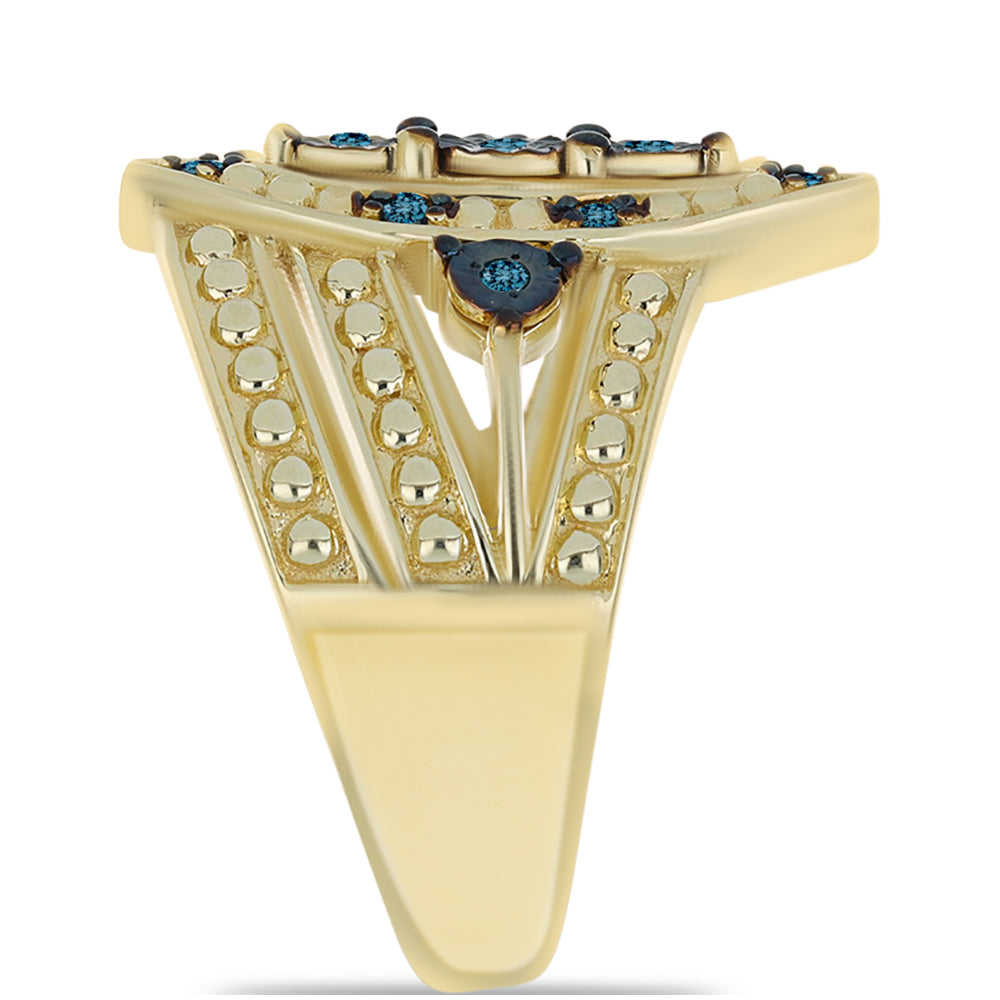 Anillo de Plata Bañada en Oro con Diamante Azul 4 
