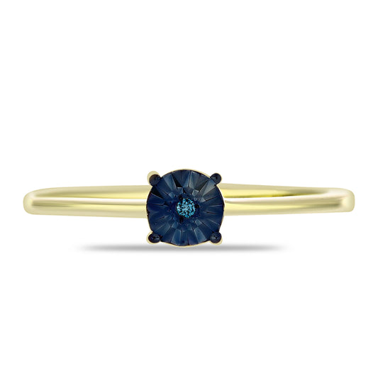 Anillo de Plata Bañada en Oro con Diamante Azul