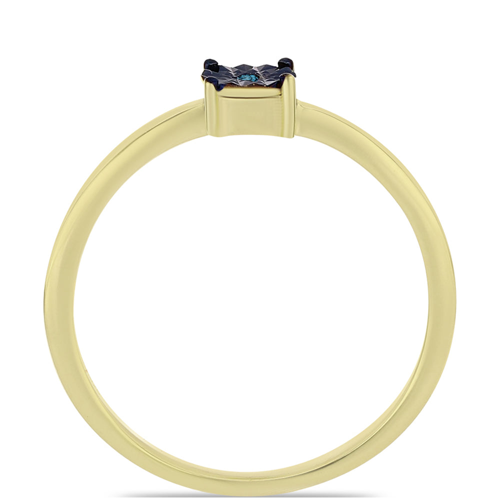 Anillo de Plata Bañada en Oro con Diamante Azul