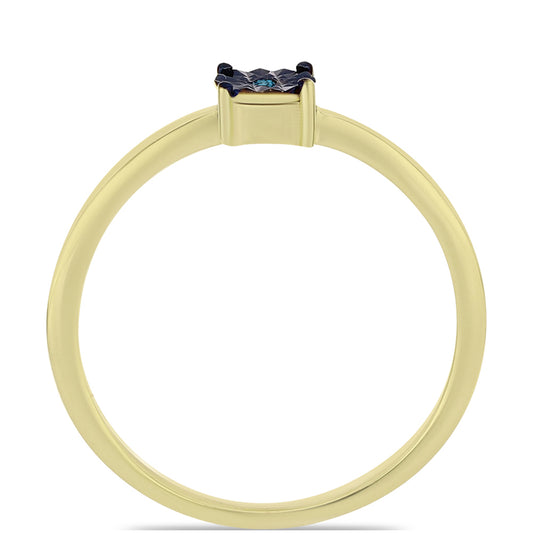 Anillo de Plata Bañada en Oro con Diamante Azul
