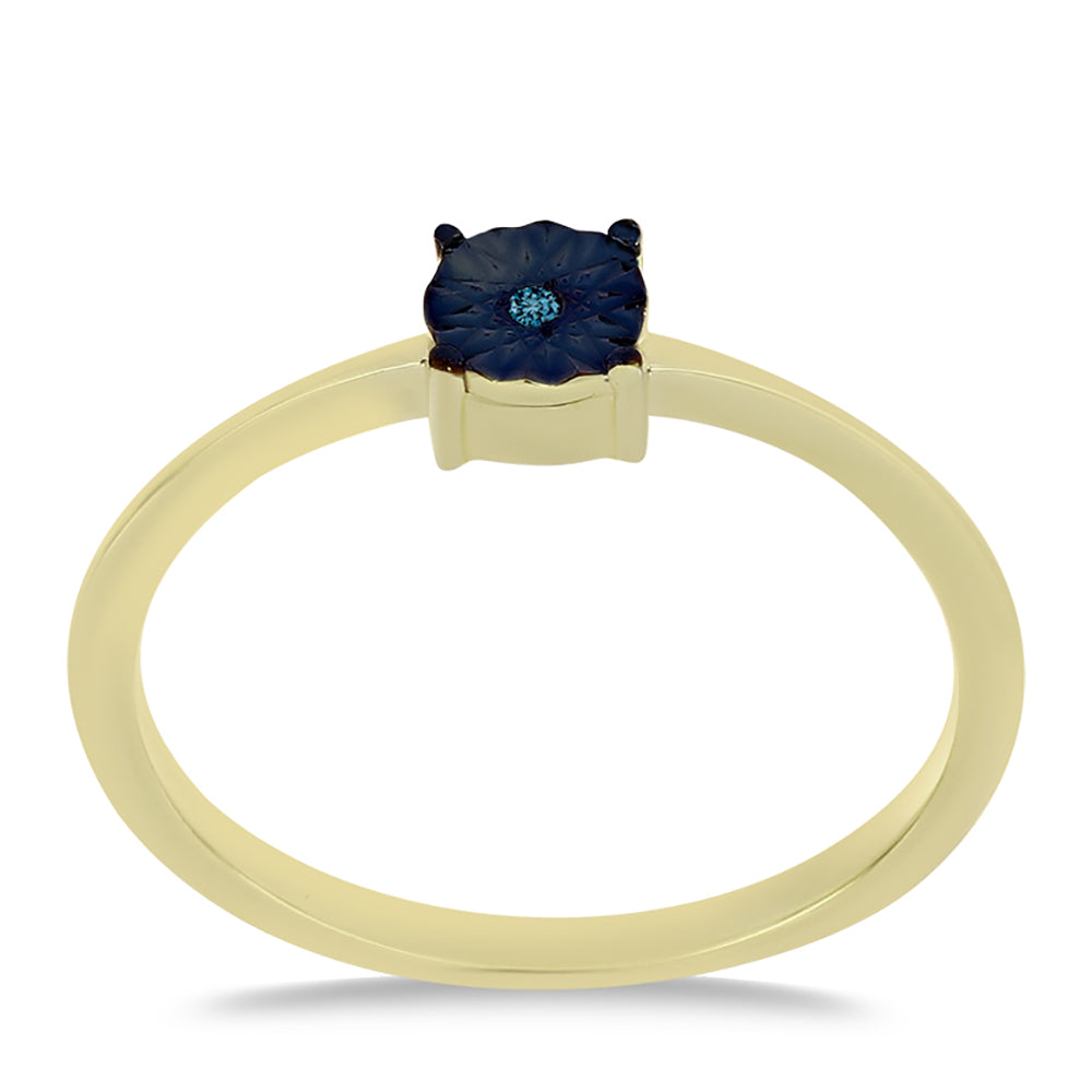 Anillo de Plata Bañada en Oro con Diamante Azul